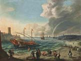 mediterranean harbour scene with a spanish trading barge